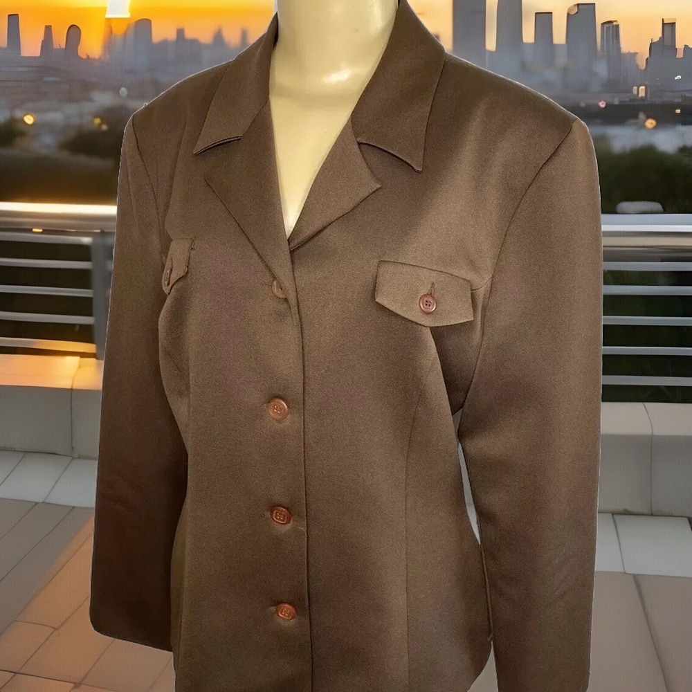Vintage Guess Blazer Jacket Retro‎ 80s Brown Polyester Women Sz XL Made in USA
